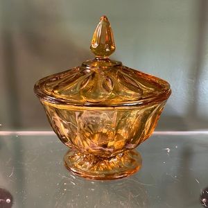 Vintage Indiana Glass Amber Glass Candy Dish with Lid